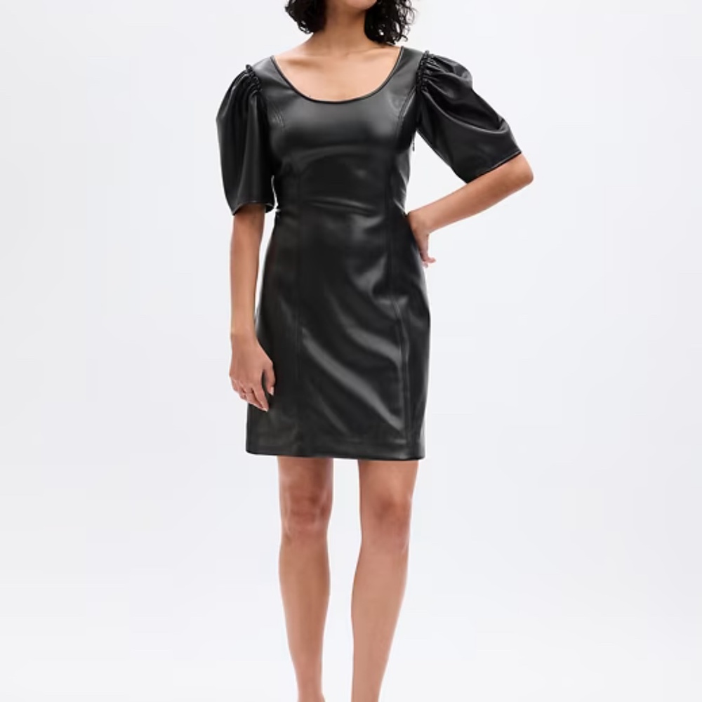 Vegan Leather Puff Sleeve Mini Dress NWT (sz 12 Tall)